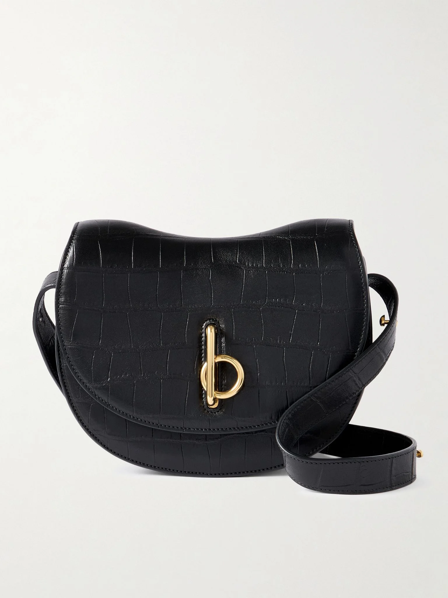 Croc-effect leather shoulder bag Black - 1
