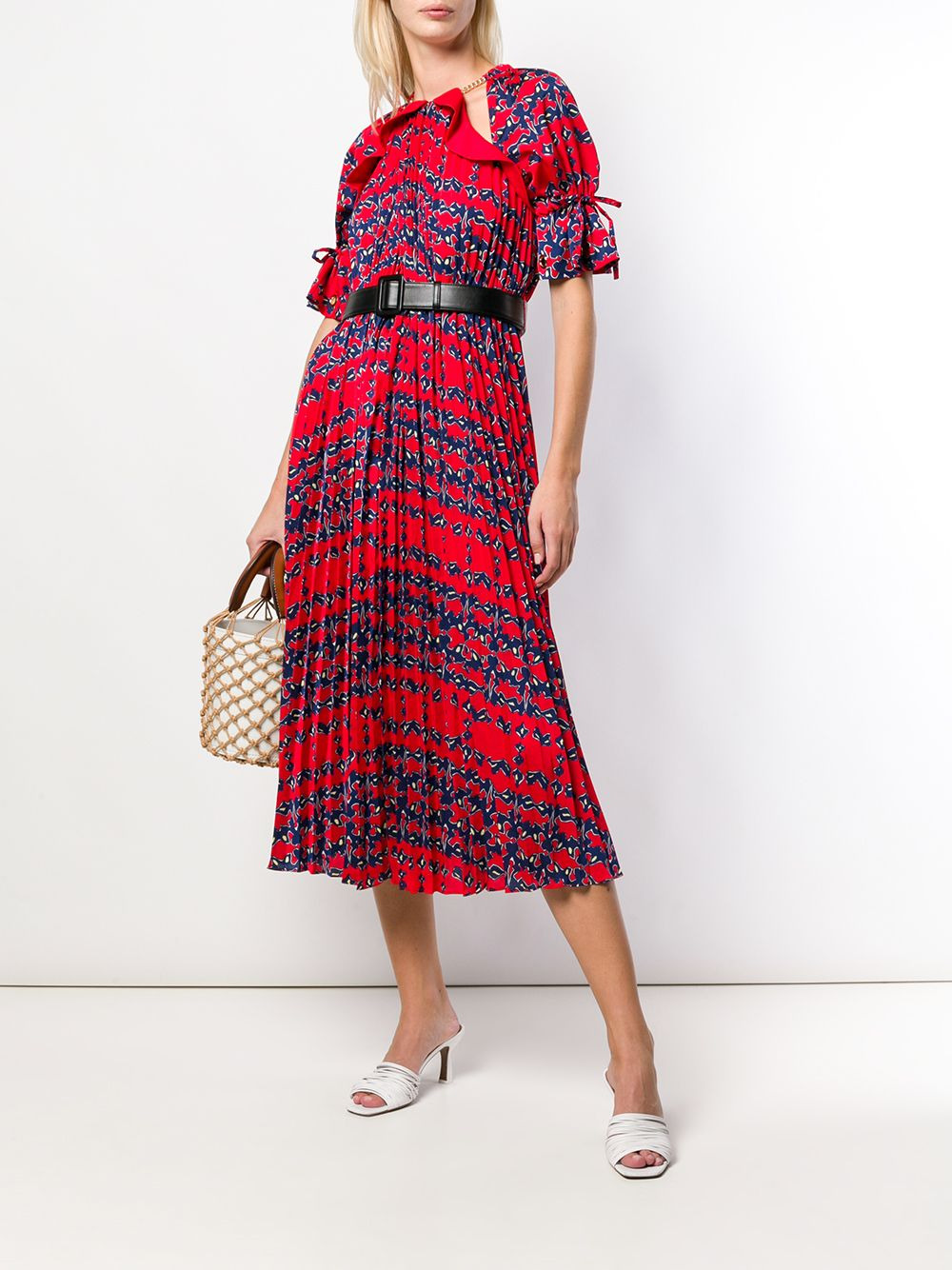 pleated short-sleeve flared dress - 2