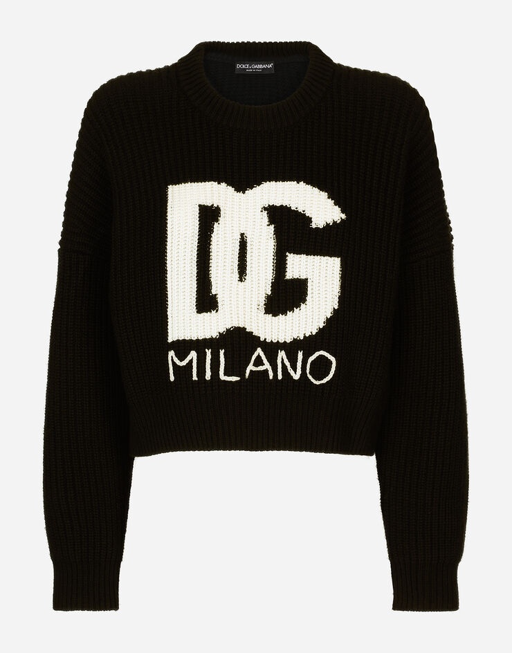 Cropped fisherman’s rib sweater with DG logo - 1