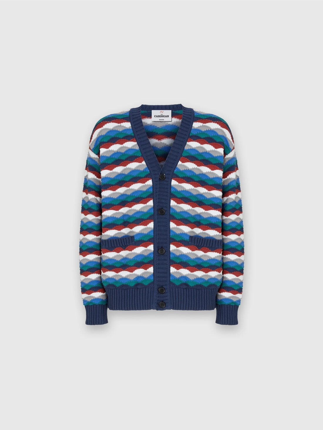 Cotton-blend cardigan with wave pattern and contrasting piping - 1
