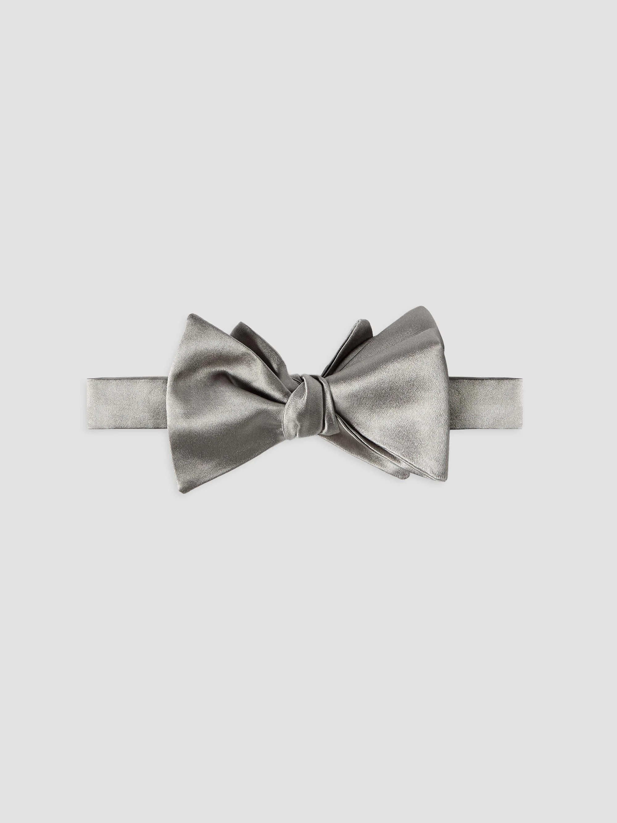 Men's Cotton and Silk Satin Bow Tie - Grey - 1