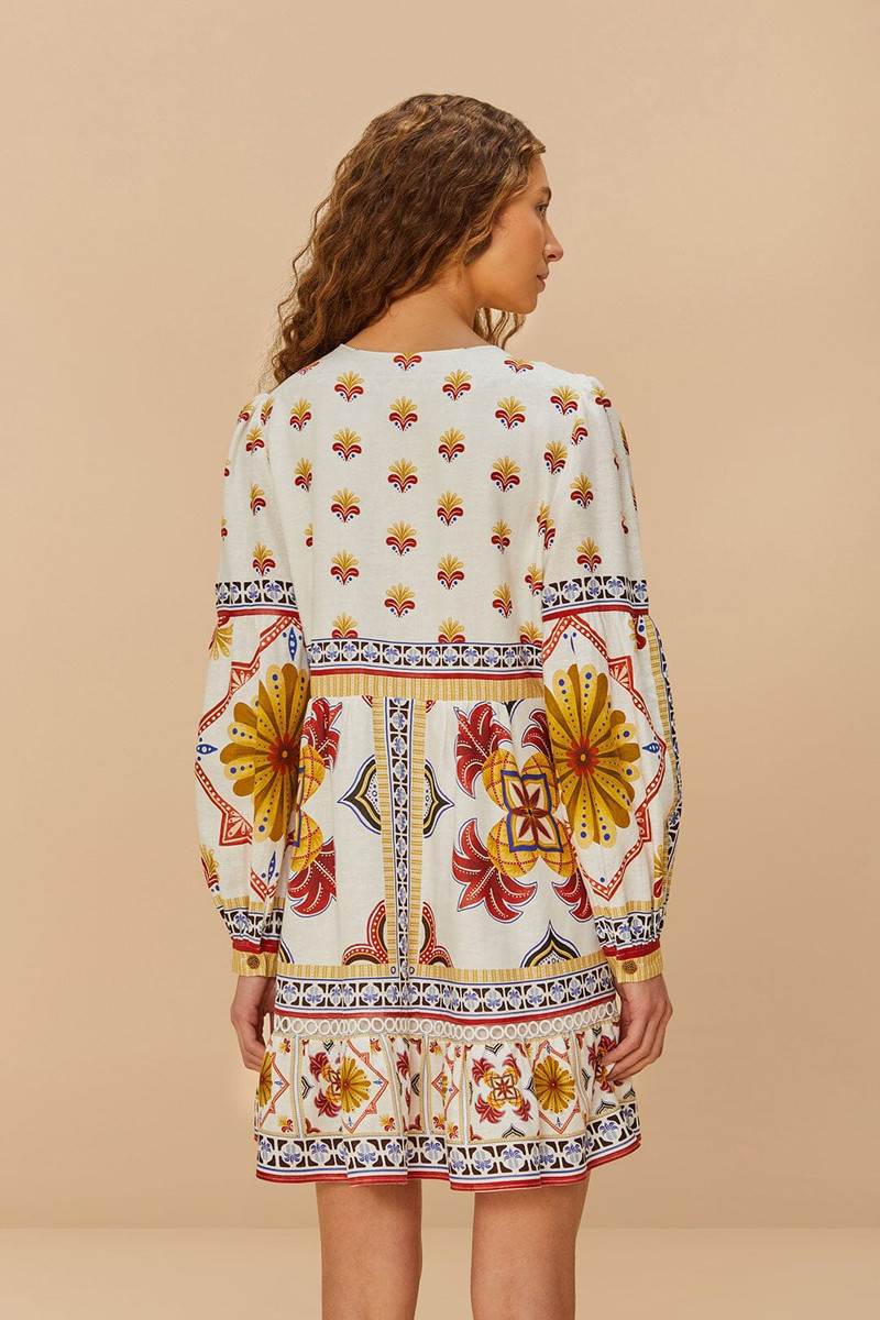 Off-White Marys Tiles Lenzing™ Ecovero™ Euroflax™ Mini Dress 3