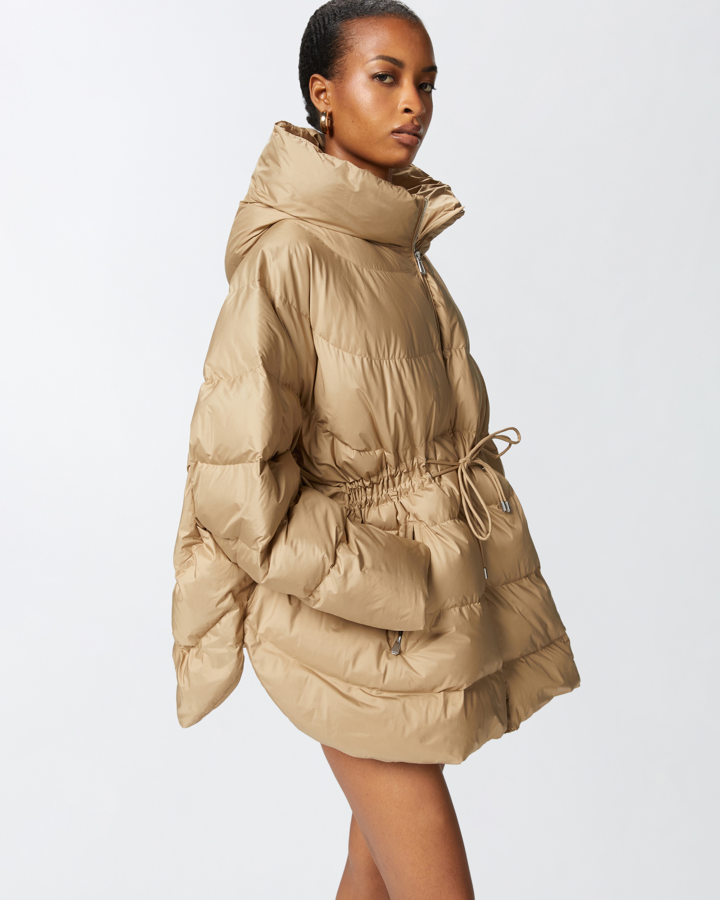 PADDED AND QUILTED FLARED PUFFER JACKET WITH DRAWSTRING - 2