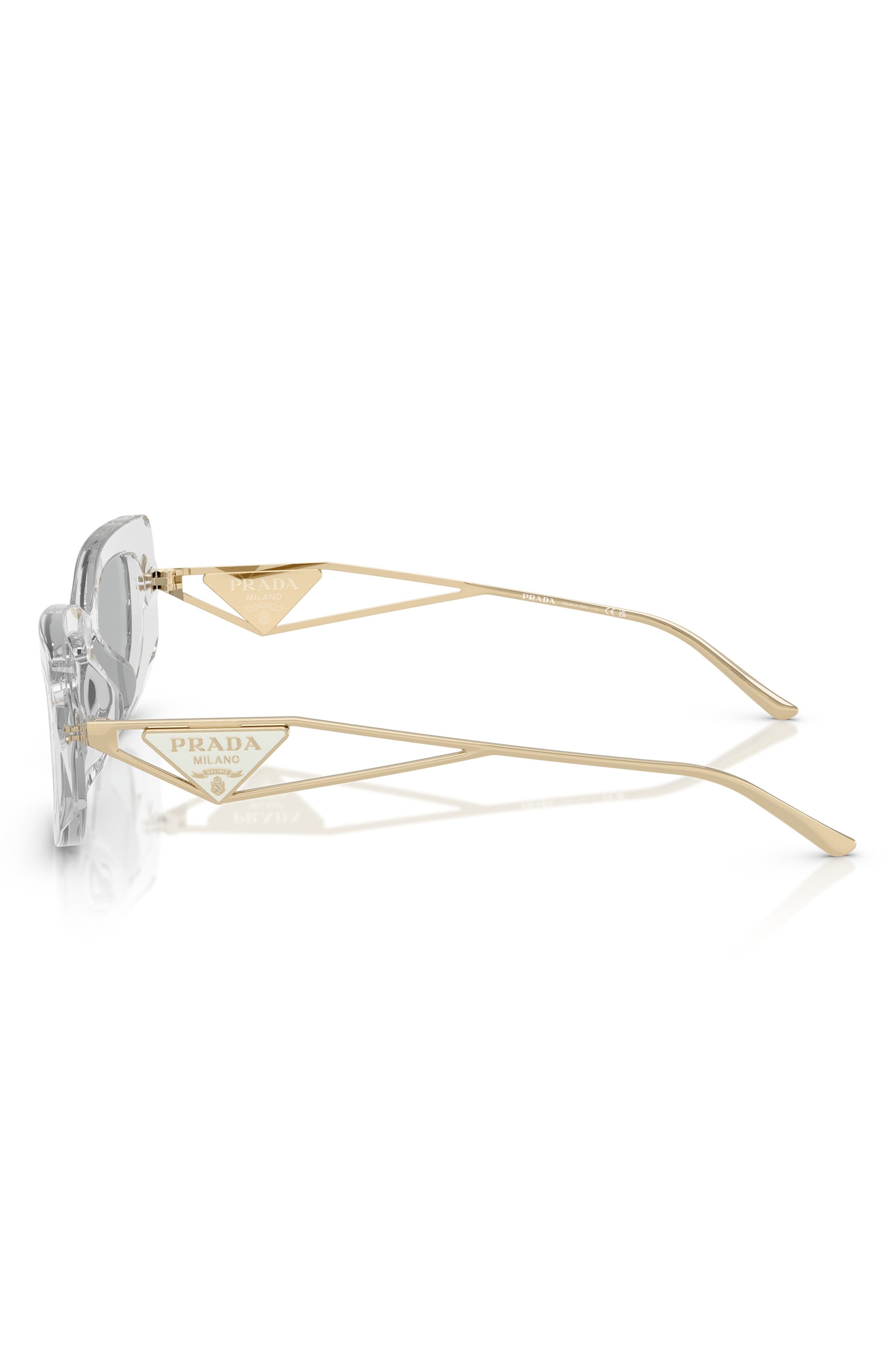 Prada 53mm Rectangular Sunglasses in Transparent Grey at Nordstrom - 3