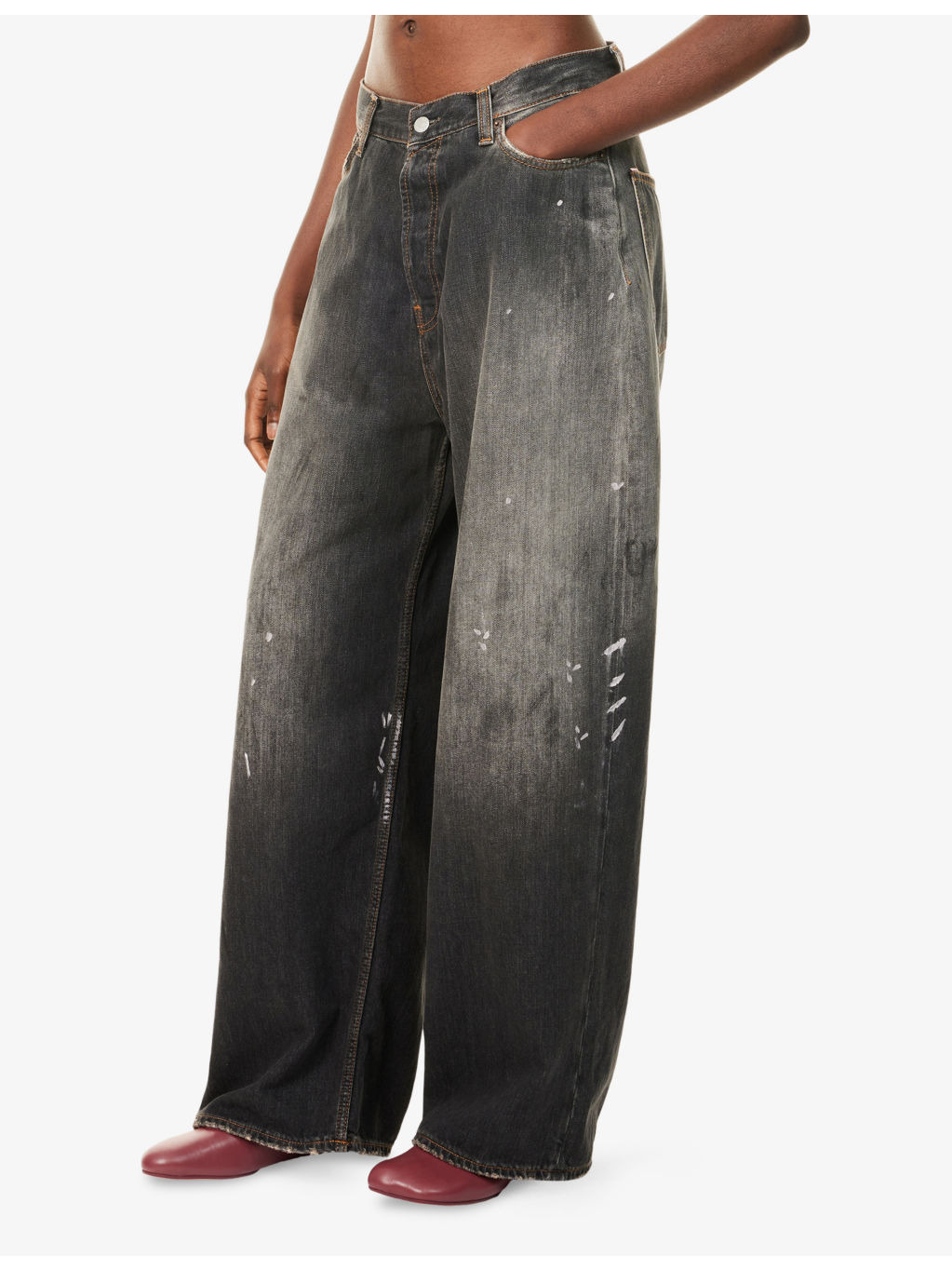 Abstract-Print Wide-Leg Denim Jeans - 3