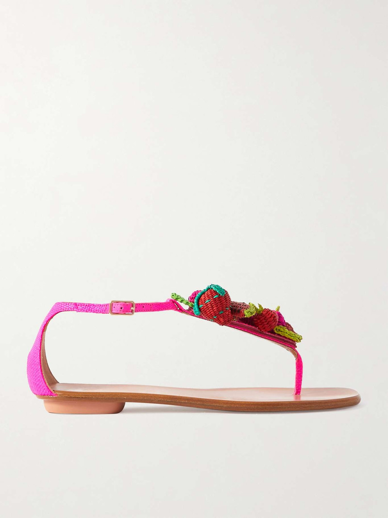 Strawberry Punch embellished woven raffia sandals 1