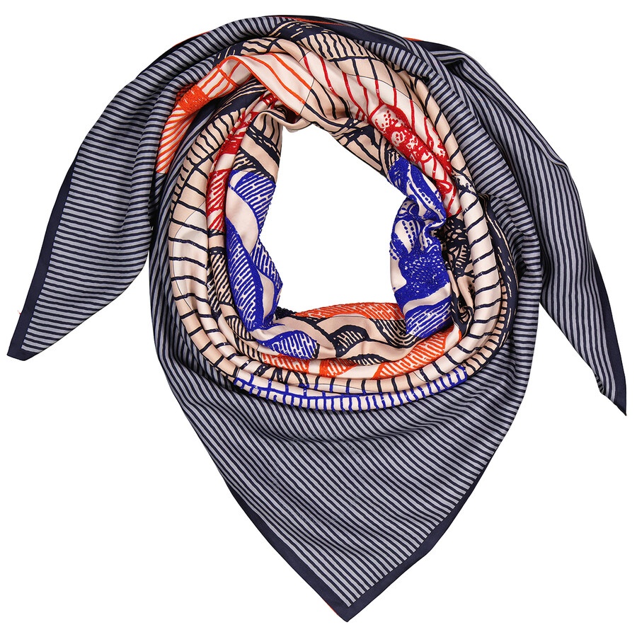 Hermes Ladies Blue Suite And Pursuit Embroidered Giant Scarf - 3