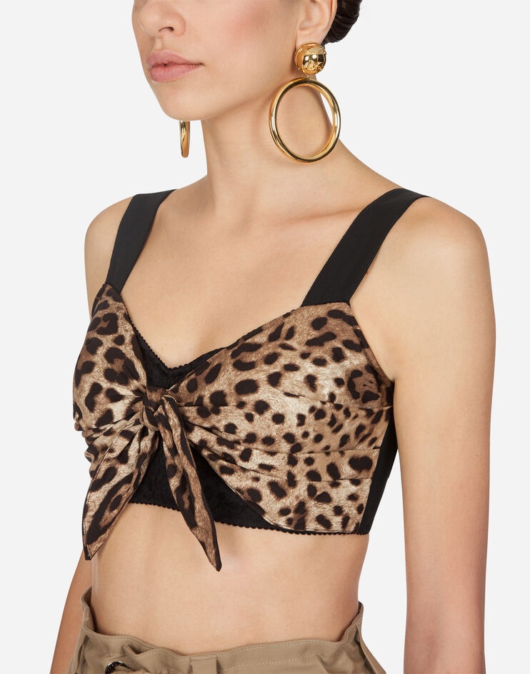 Poplin top with leopard print and brassiere - 4