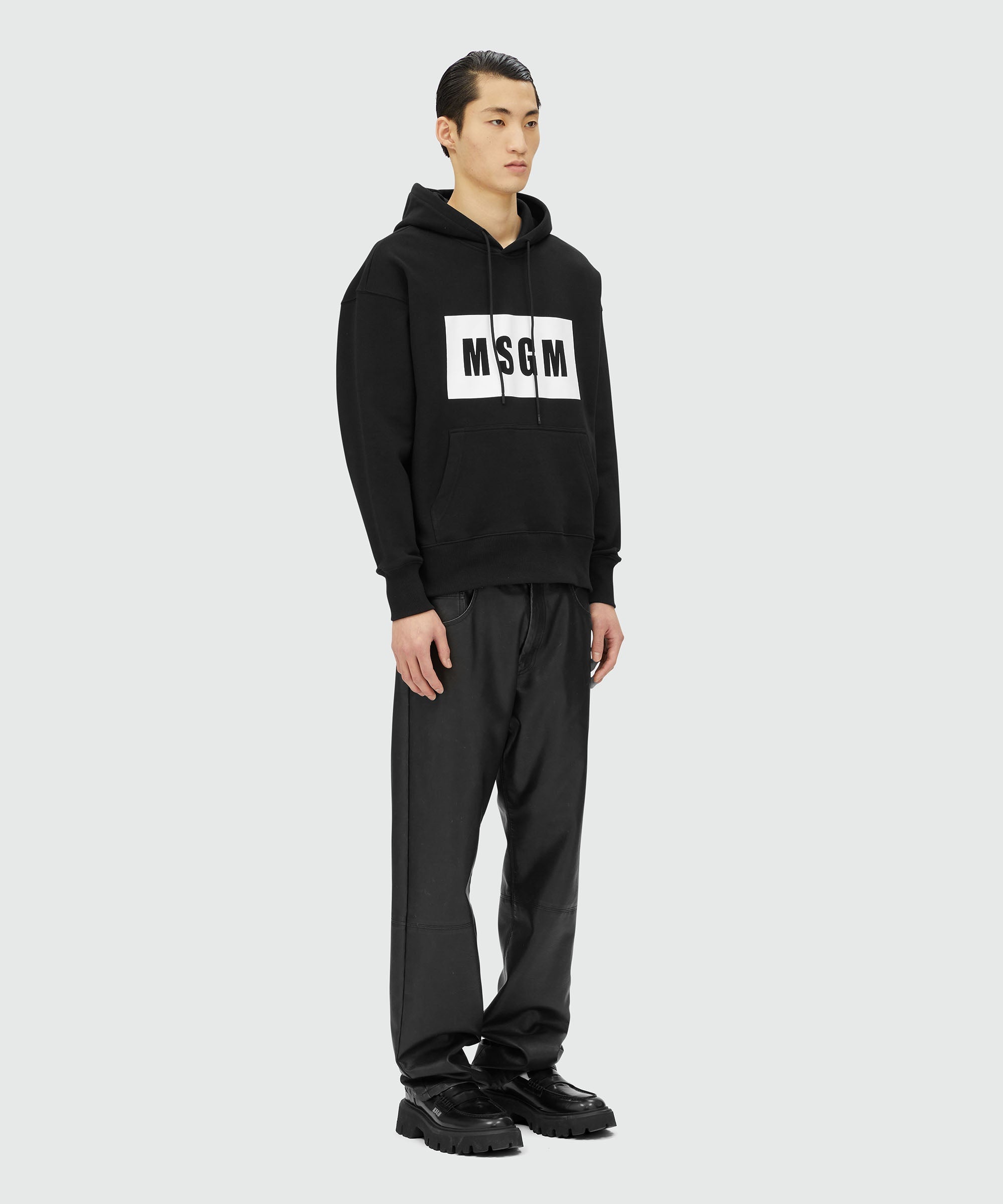Black cotton sweatshirt with graphic box logo - 4