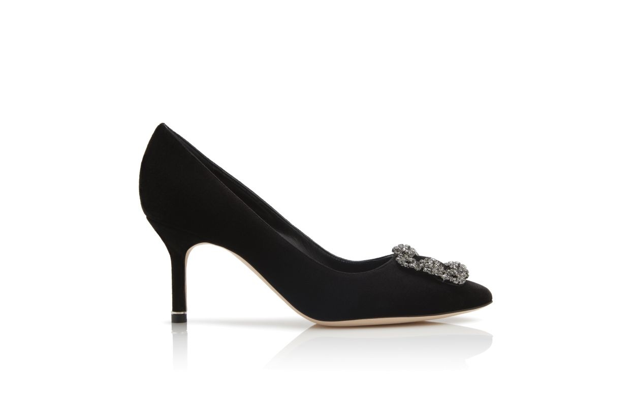 Black Velvet Jewel Buckle Pumps - 1