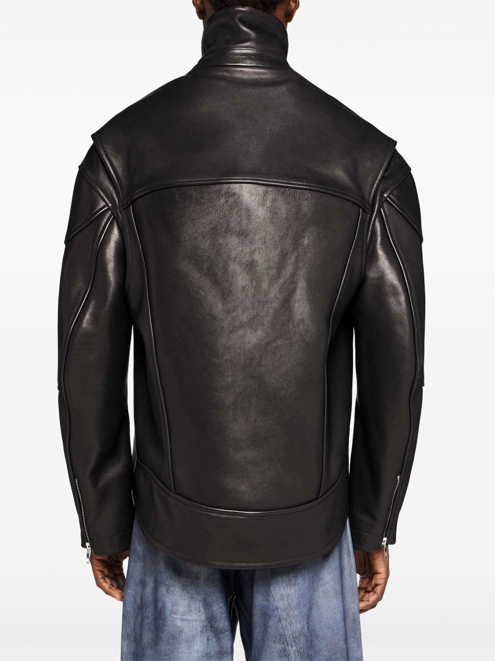 curved-hem high-neck leather jacket - 4