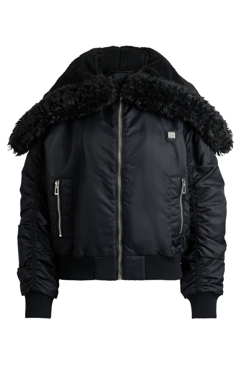 WATER-REPELLENT BOMBER JACKET WITH ZIPPED TEDDY-LINED HOOD 1