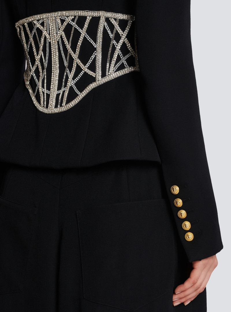 Embroidered slim-fit grain de poudre jacket 8