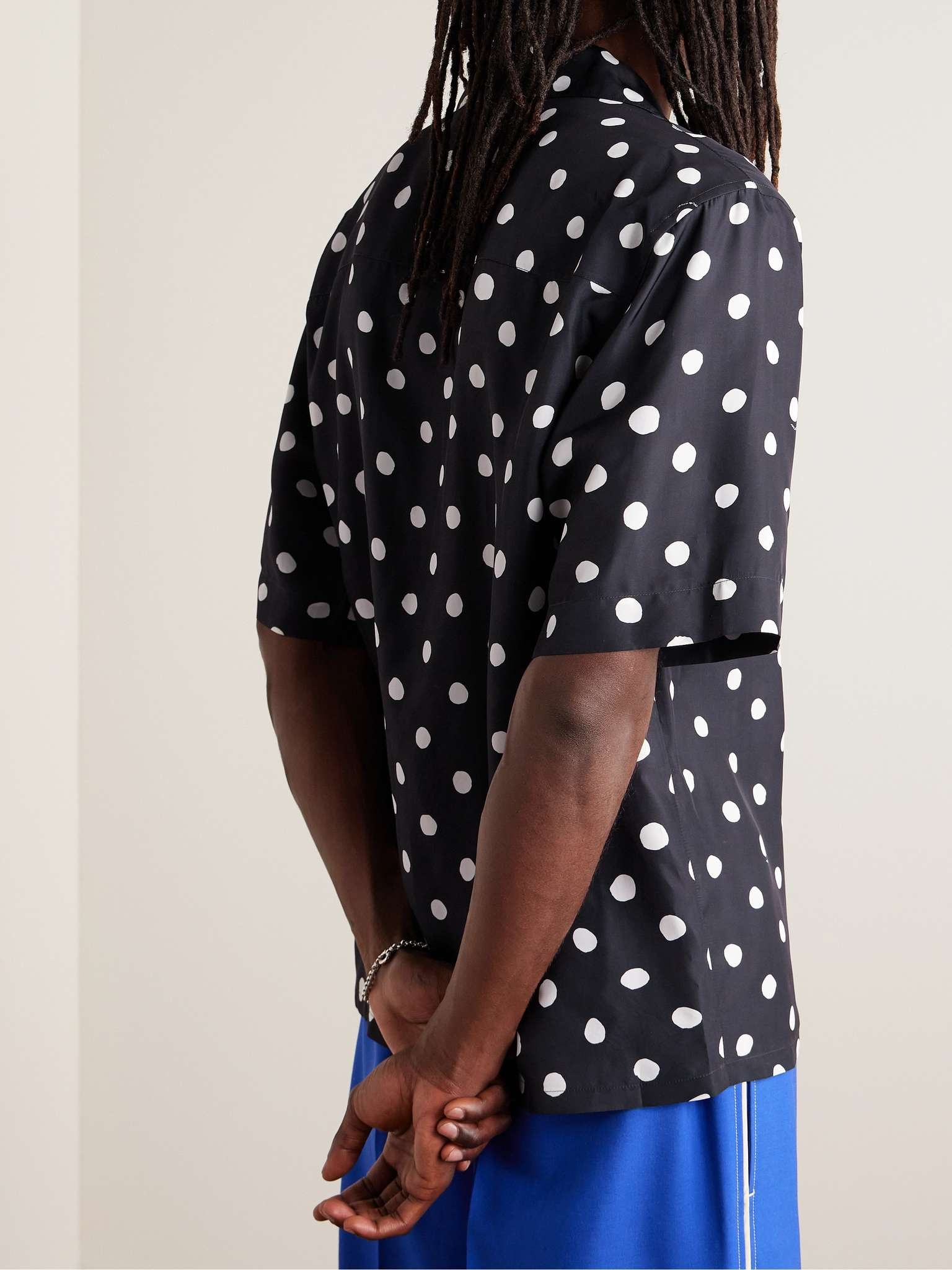 Convertible-Collar Polka-Dot Satin Shirt - 3