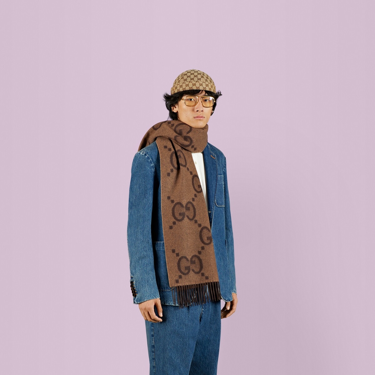 GG cashmere jacquard scarf - 3