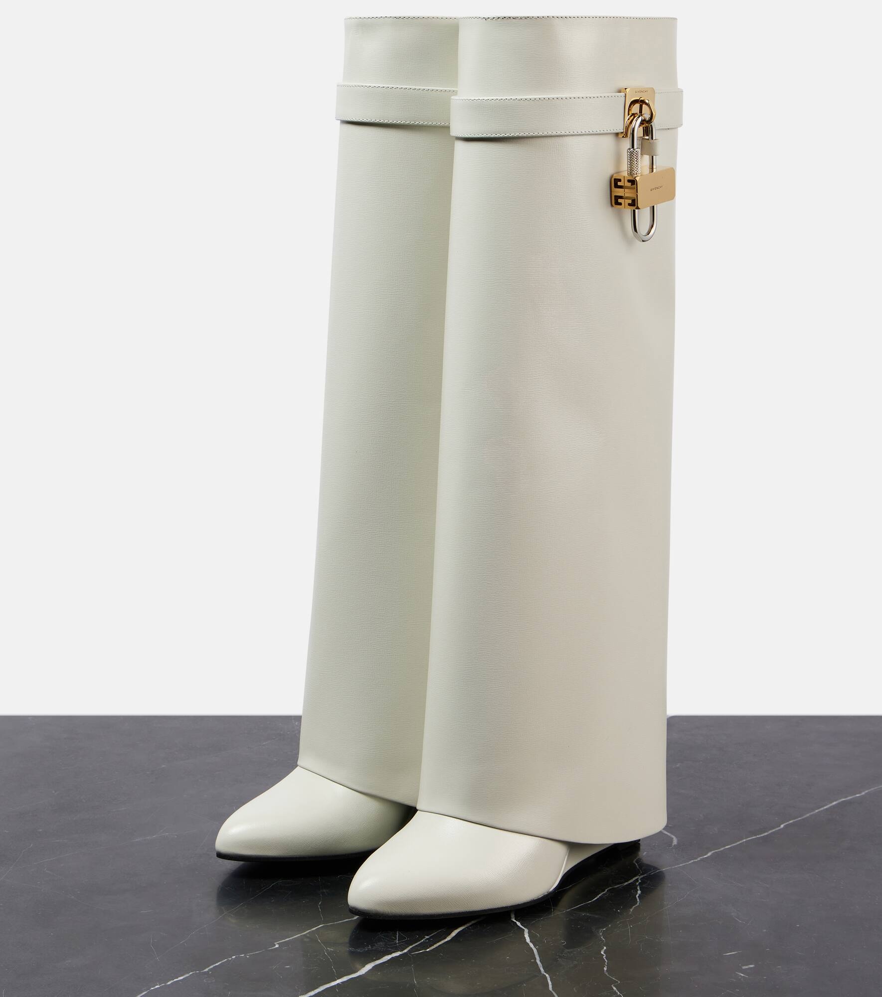 Shark Lock leather knee-high boots - 5