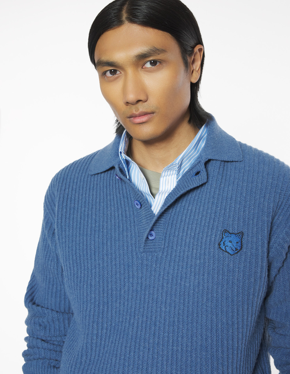 FOX HEAD WOOL RIBBED POLO JUMPER - 4