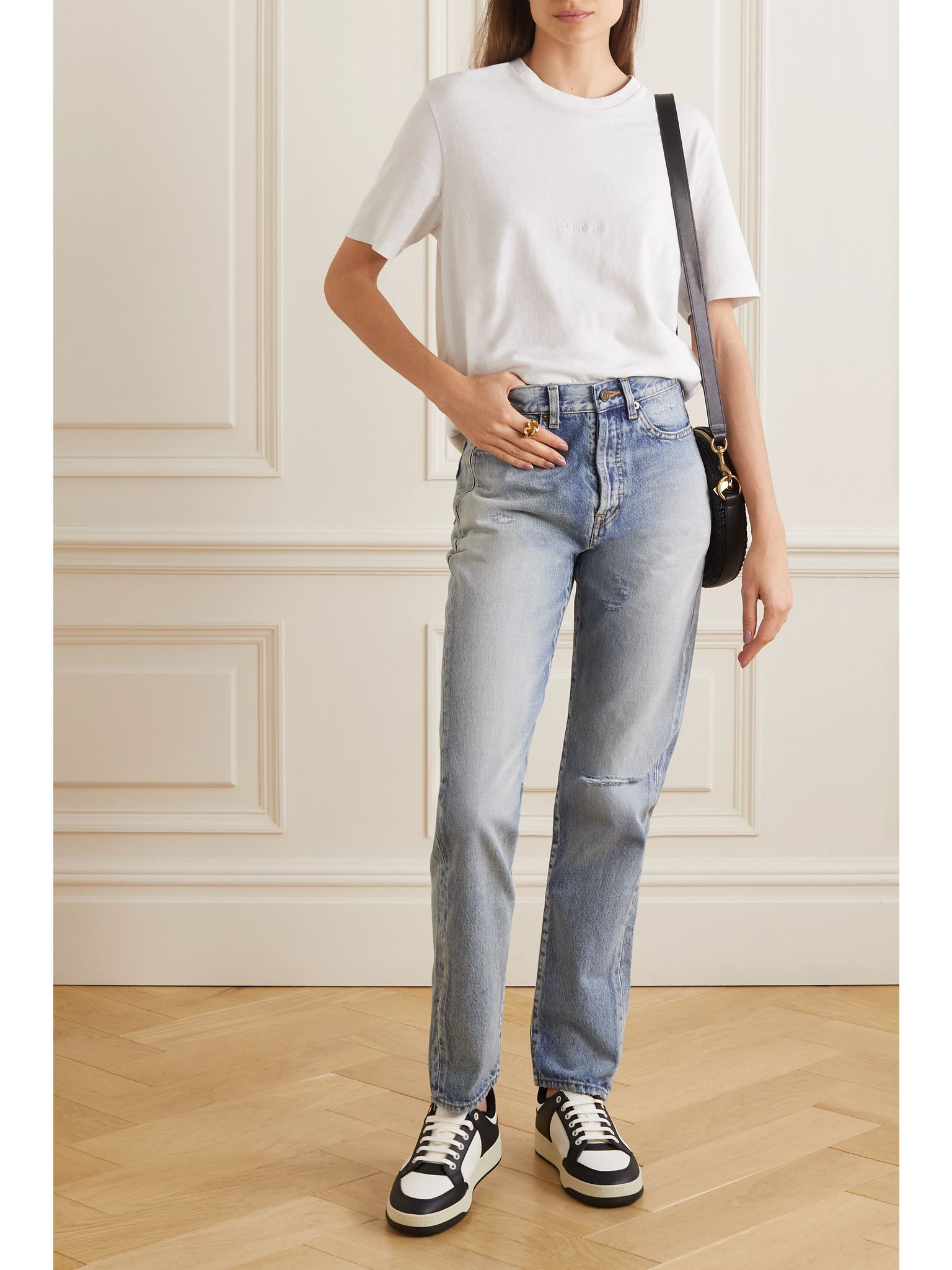 Embroidered cotton T-shirt Ivory - 2