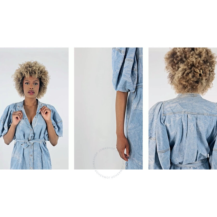 Stella Mccartney Crinkle Blue Denim Puff Sleeve Dress - 3