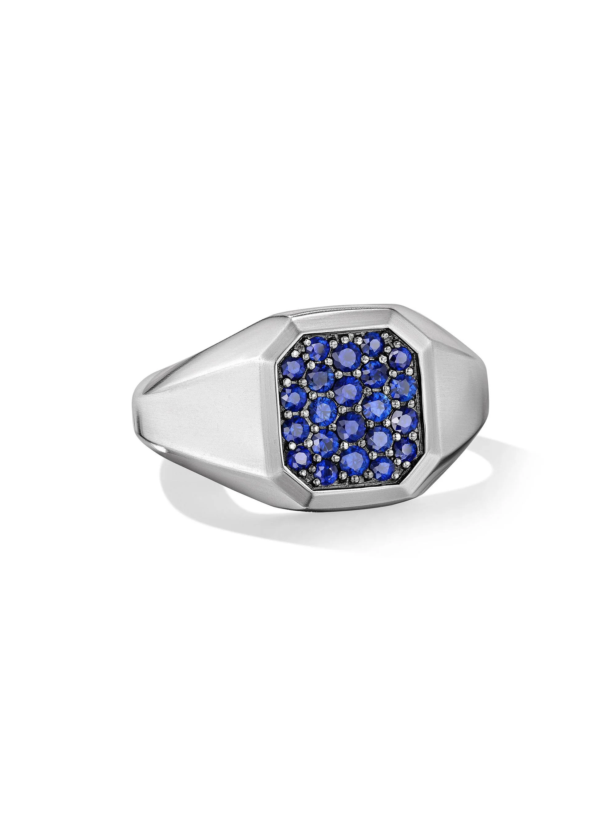 Men's Streamline Signet Ring in Sterling Silver - Sapphire - 1