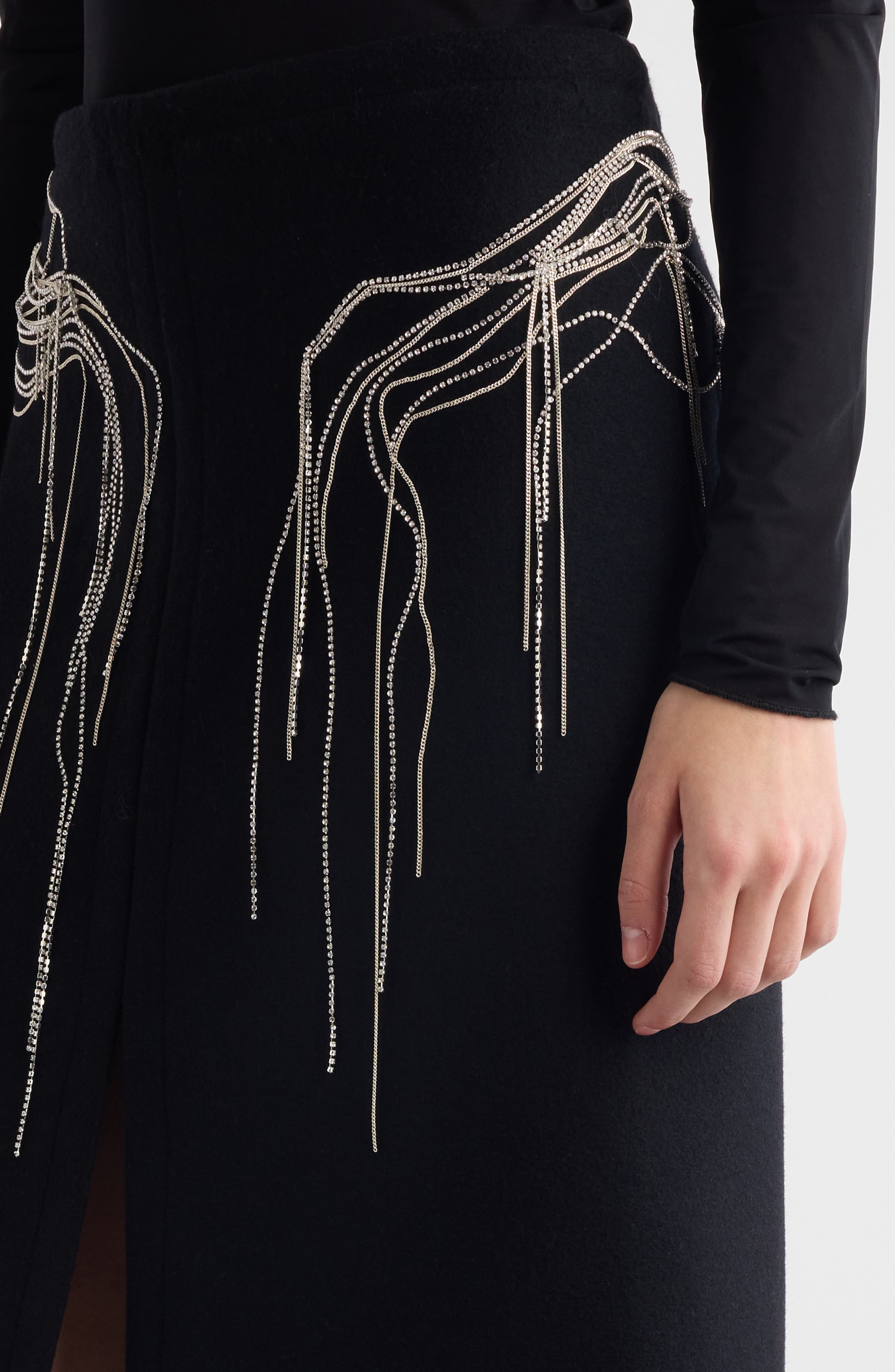 Dries Van Noten Shelda Crystal Chain Wool Blend Skirt in Black at Nordstrom - 5
