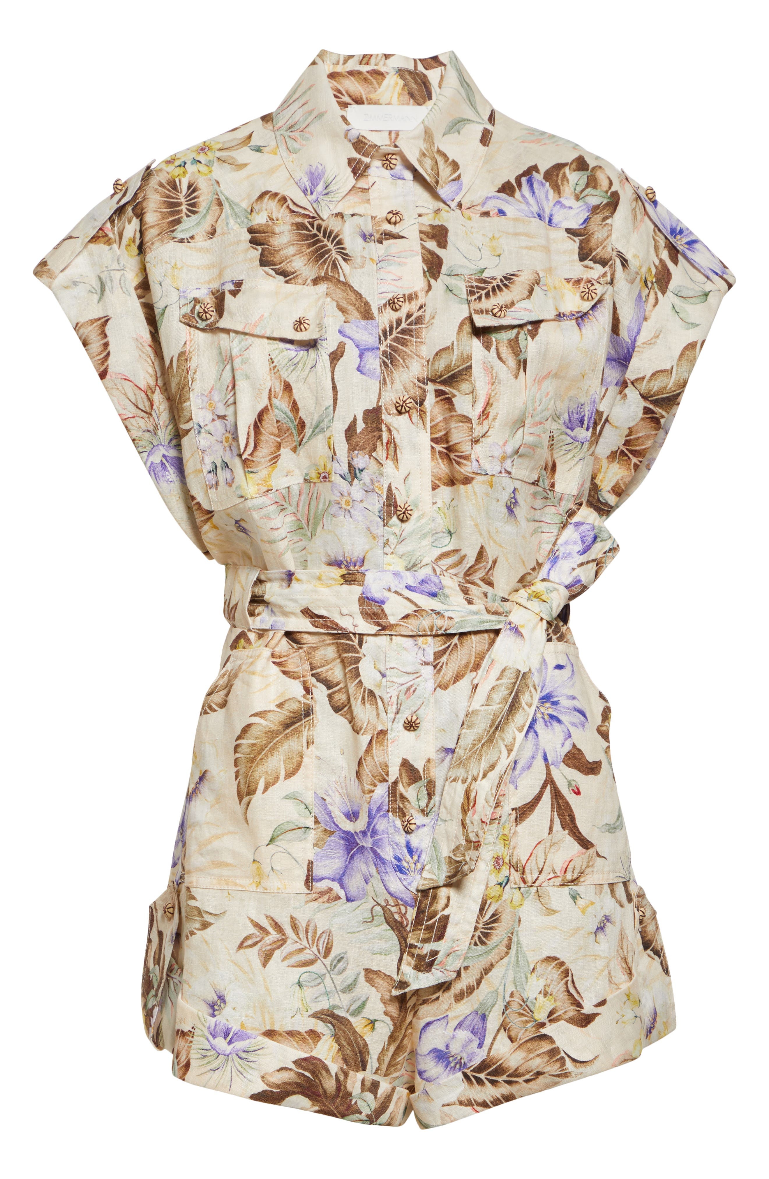 Zimmermann Coco Print Belted Romper in Cream Multi Floral at Nordstrom - 6