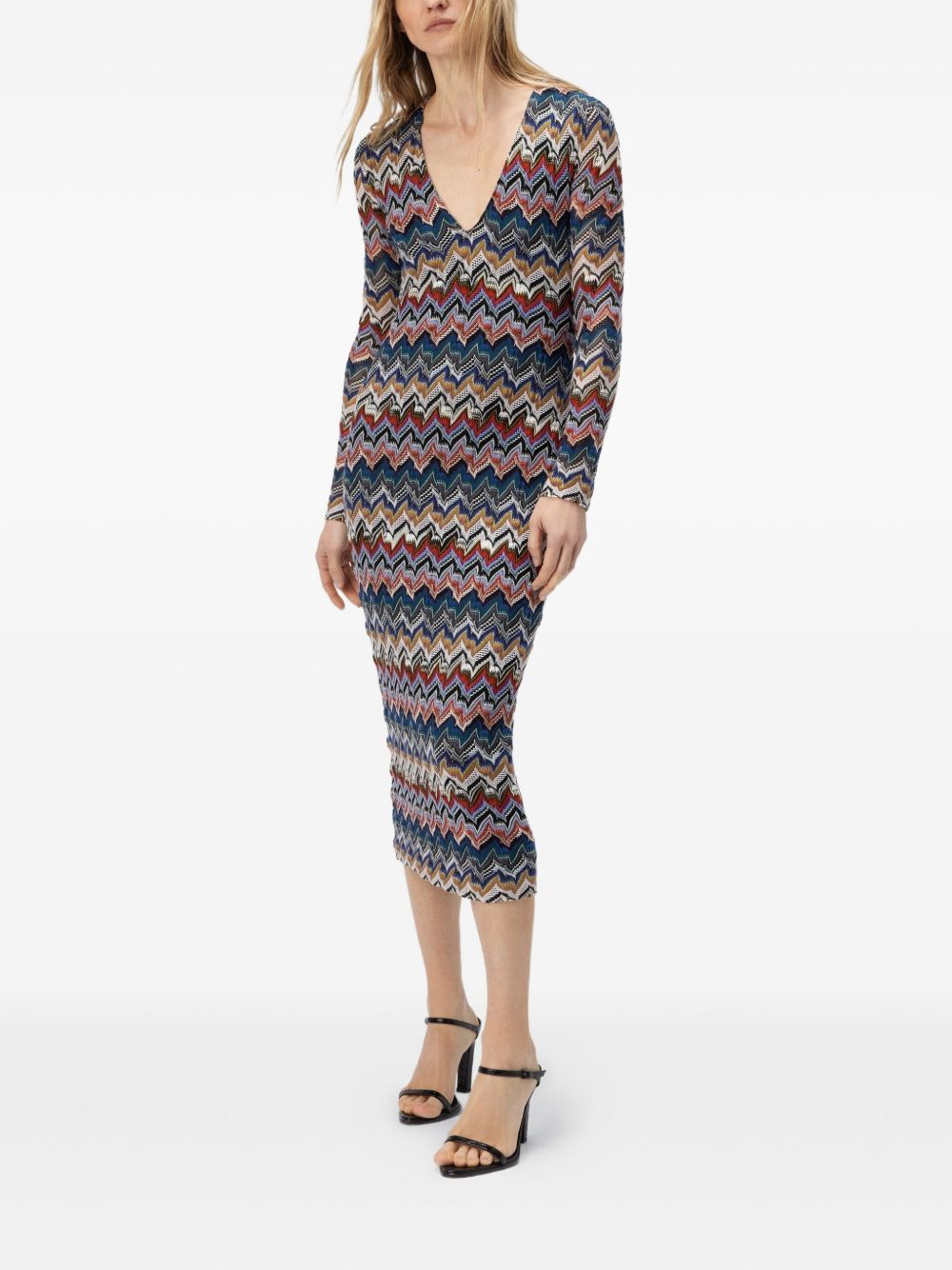 geometric-pattern long-sleeve dress - 2