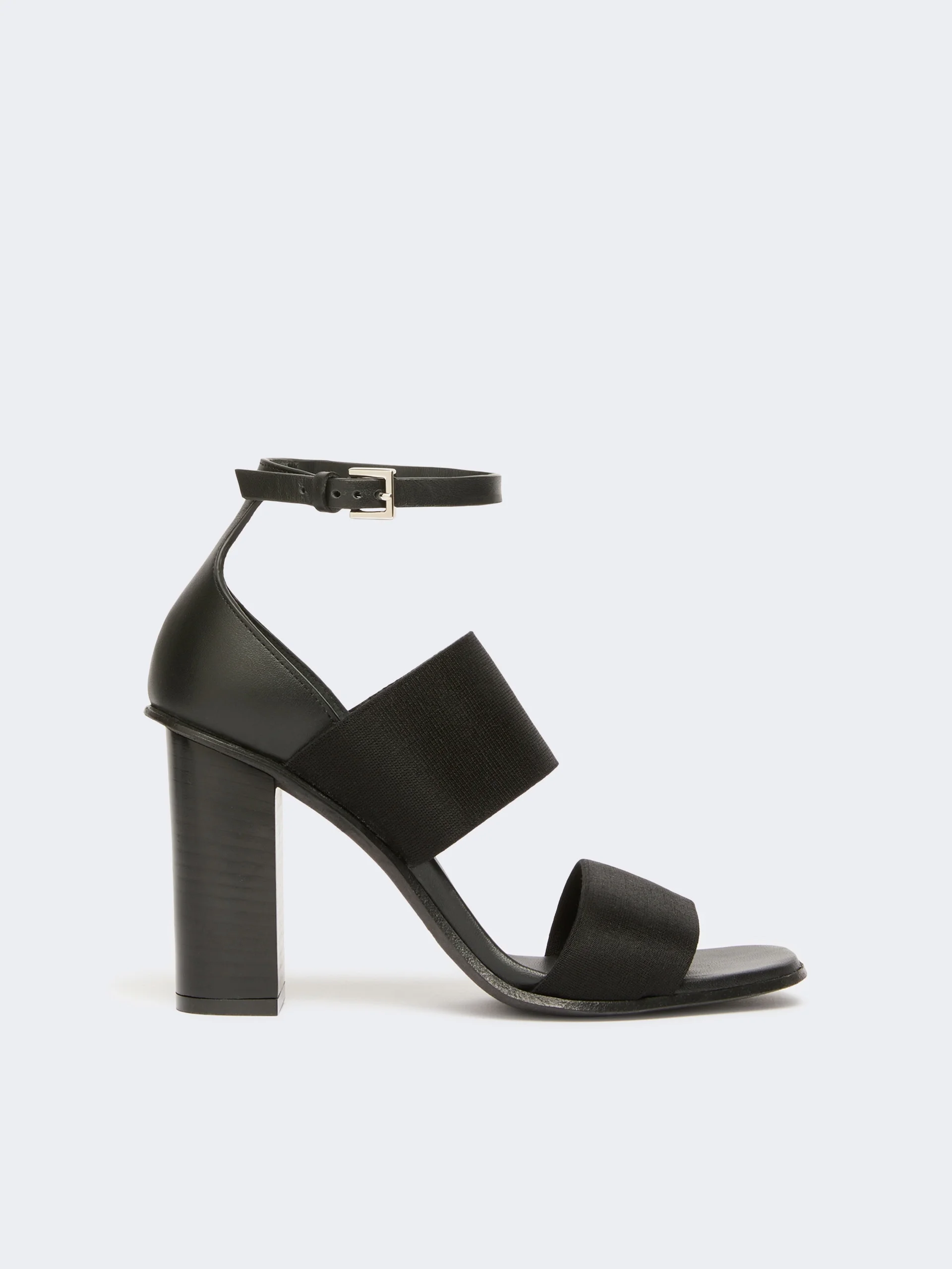 Sandals in calfskin and elasticated webbing - BLACK - 1