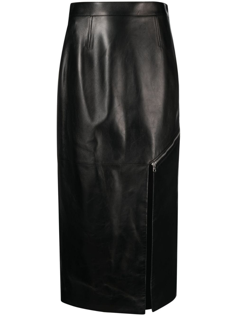 side-slit leather midi skirt - 1