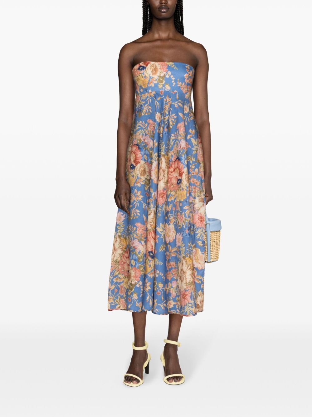 August floral-print strapless dress - 2