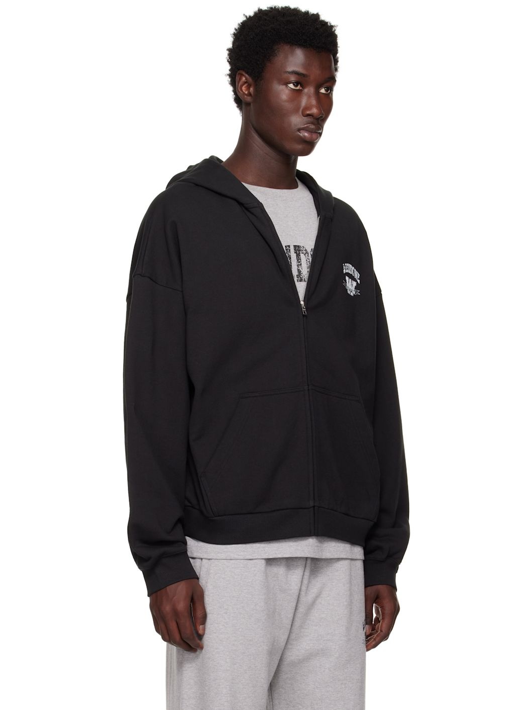 Black Collegiate Zip-Up Hoodie - 2