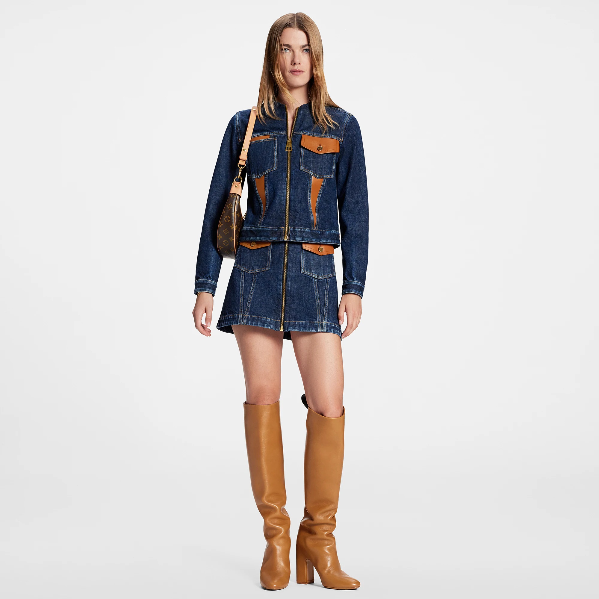 Leather Accent Denim Jacket - 4