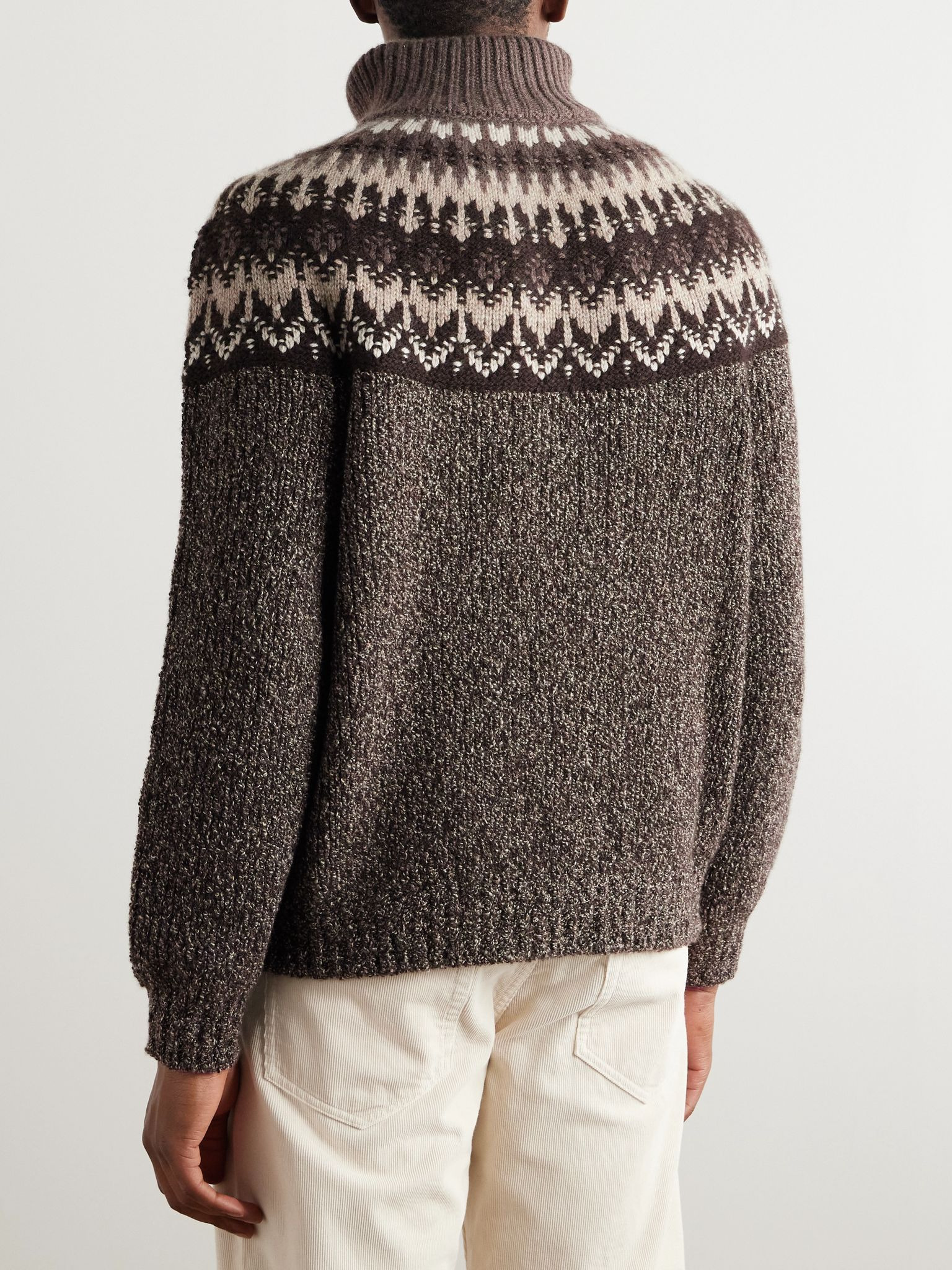 Fair Isle Cashmere and Silk-Blend Half-Zip Sweater Brown - 3
