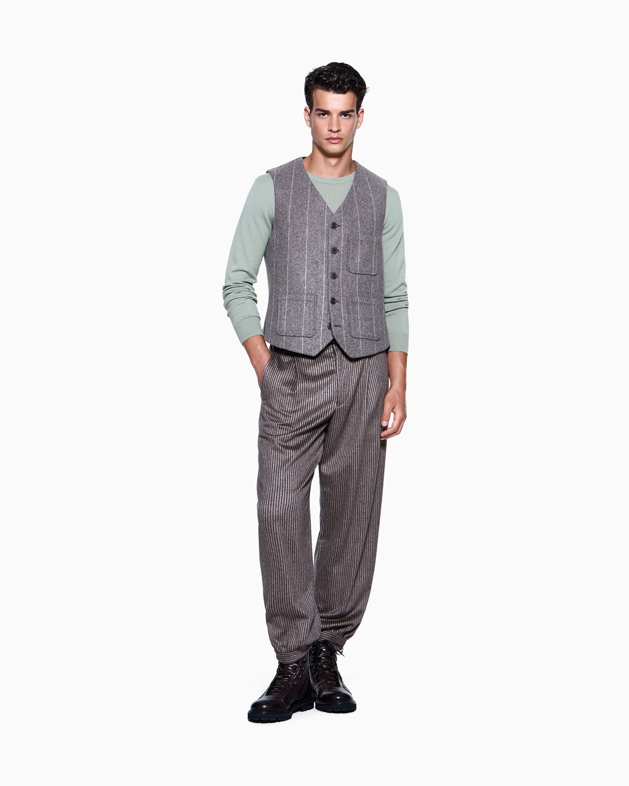 SINGLE-BREASTED WAISTCOAT IN PINSTRIPED ALPACA-BLEND CLOTH - 2