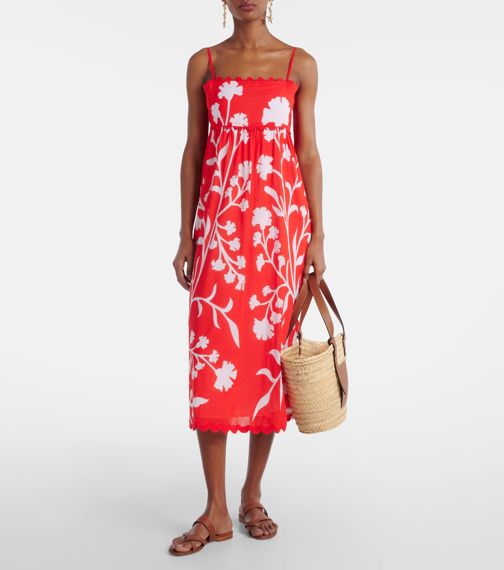 Printed scalloped cotton midi dress - 2