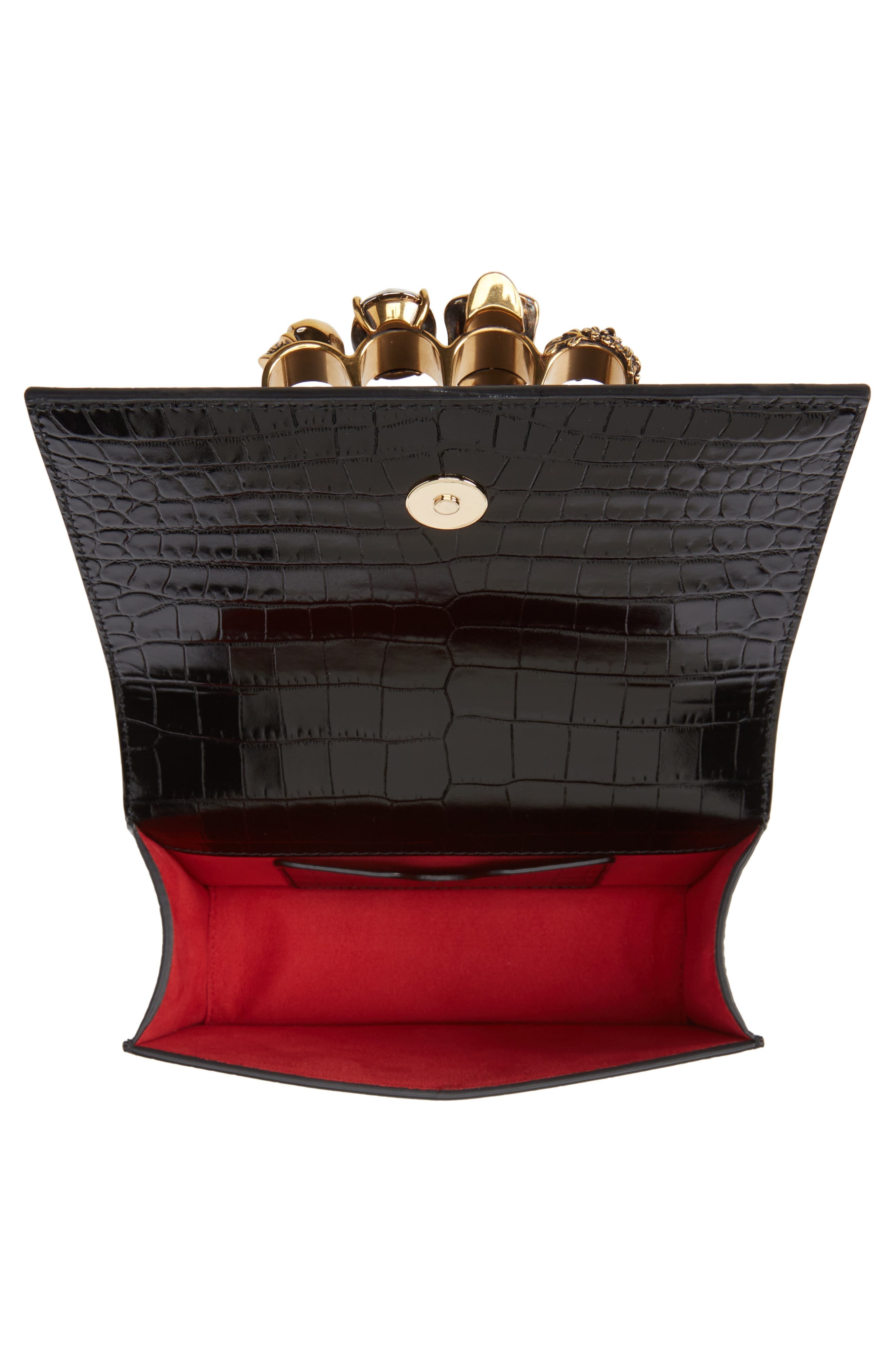 Alexander McQueen Mini Jeweled Croc Embossed Leather Satchel in Black at Nordstrom - 5