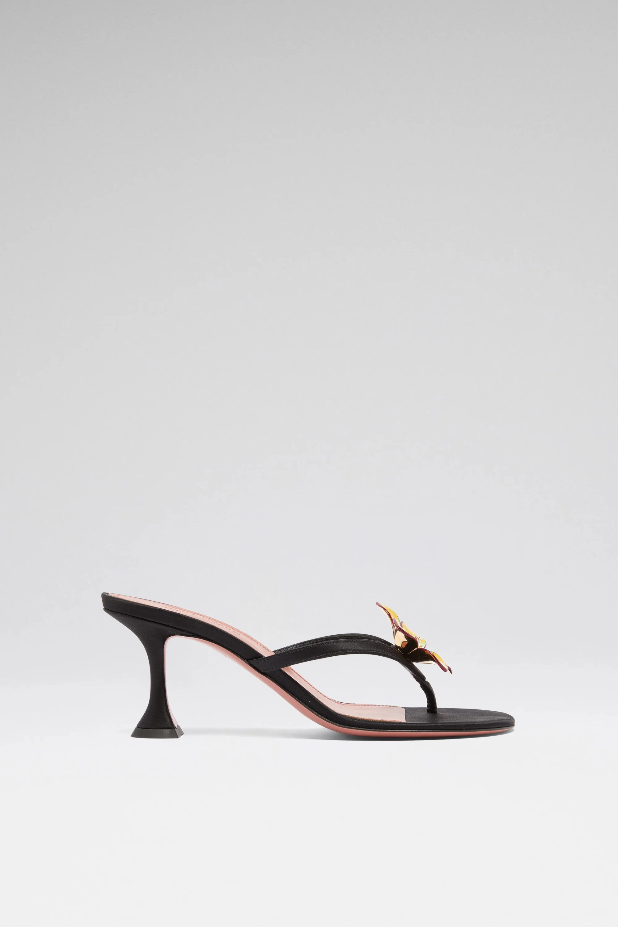 VITTORIA THONG SLIPPER 70 BLACK SATIN AND ENAMEL FLOWER - 1