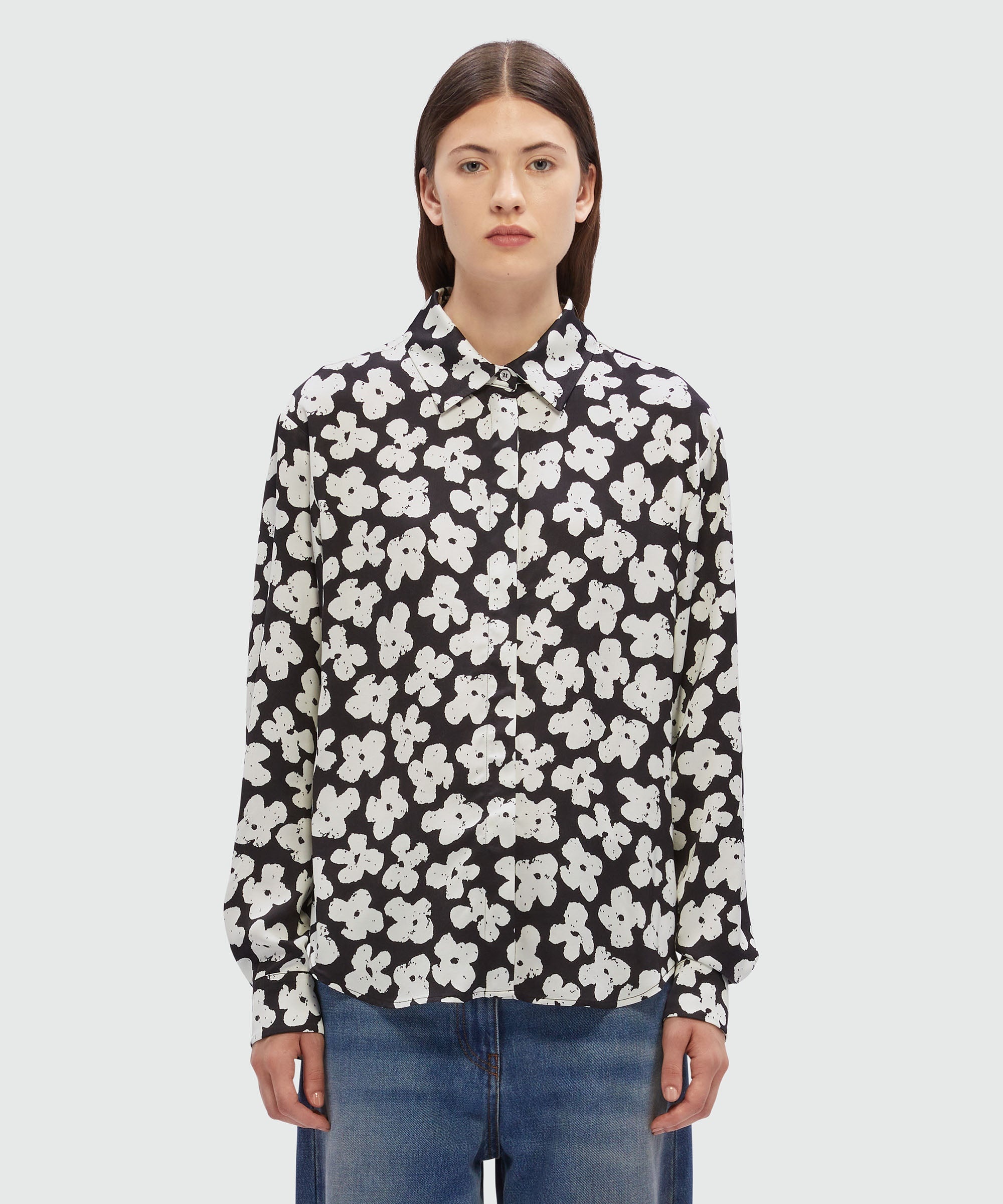 Black satin shirt with MSGM "Puffy flowers" print - 2