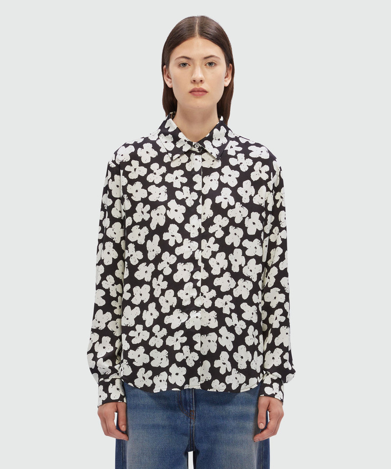 MSGM Black satin shirt with MSGM "Puffy flowers" print outlook
