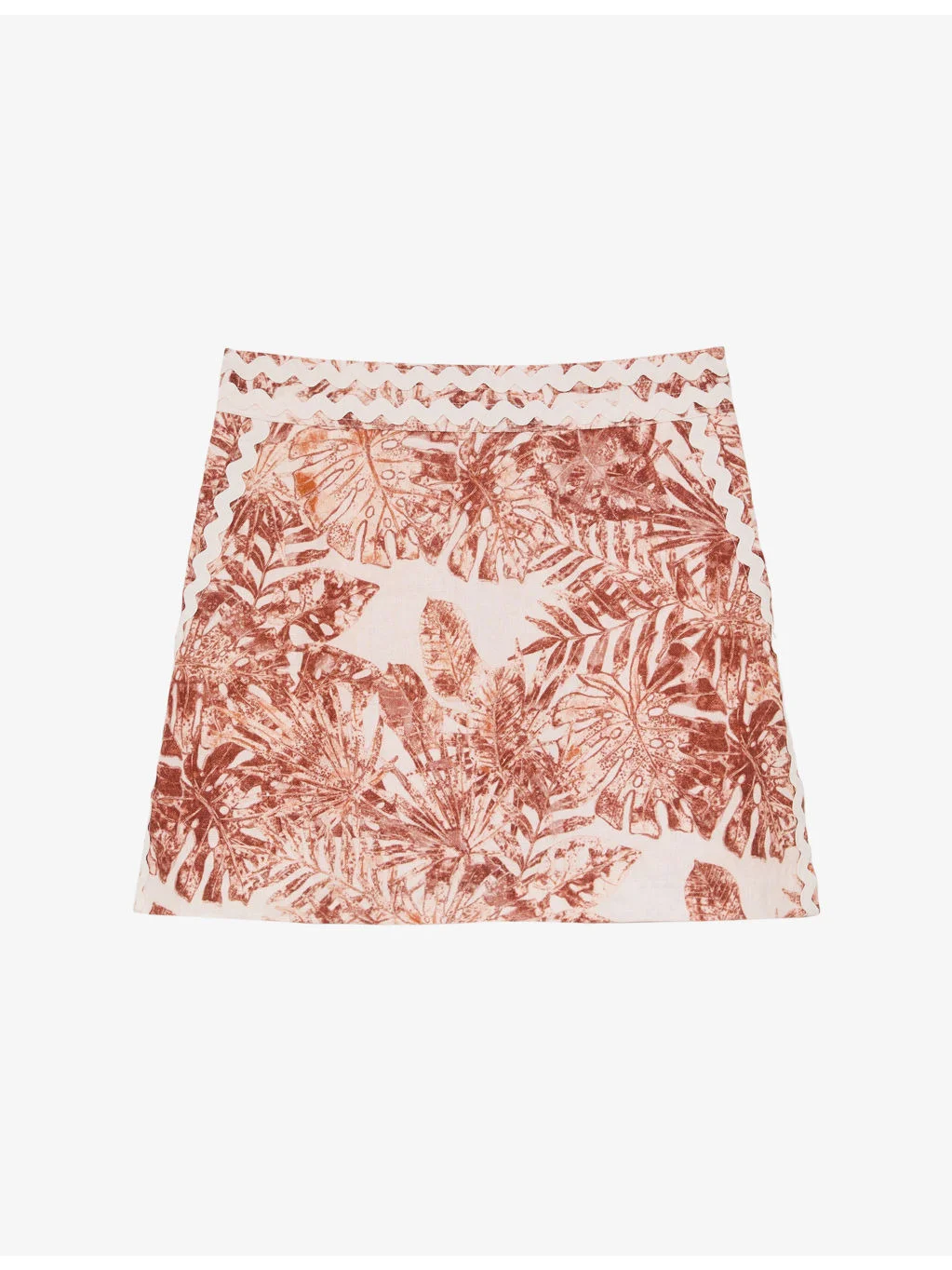 Mila Tropical-Leaf Linen Mini Skirt - 1