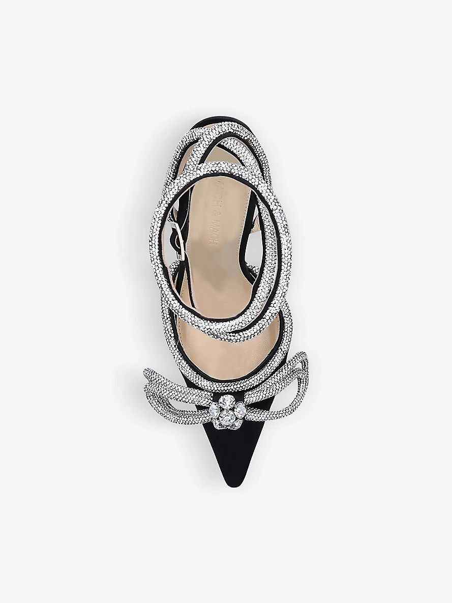 Double Bow crystal-embellished satin heeled sandals - 3