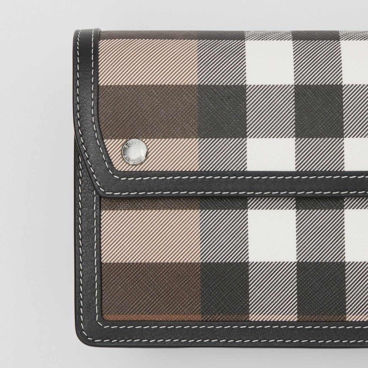 Check and Leather Crossbody Bag - 2