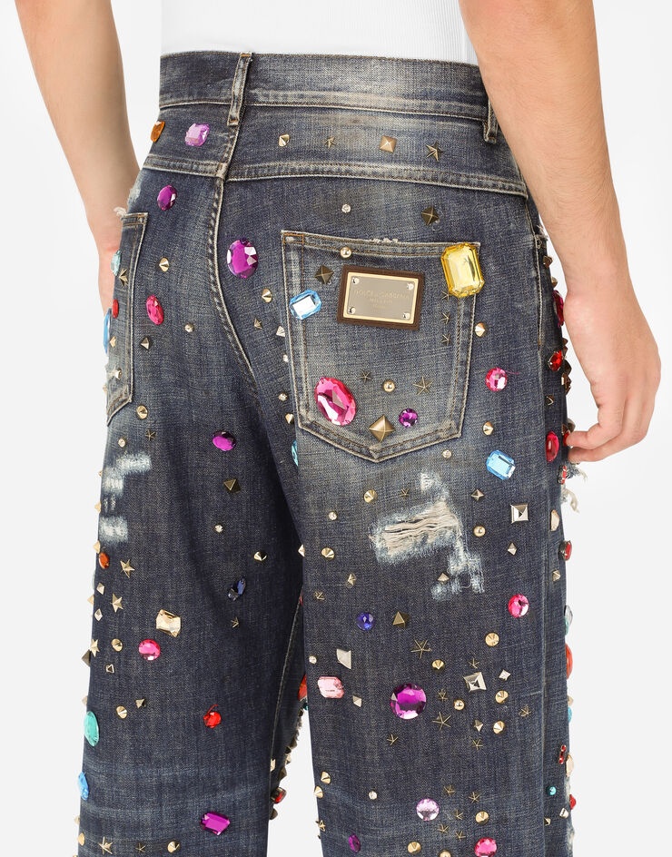 Oversize jeans with crystals, rips and studs - 5