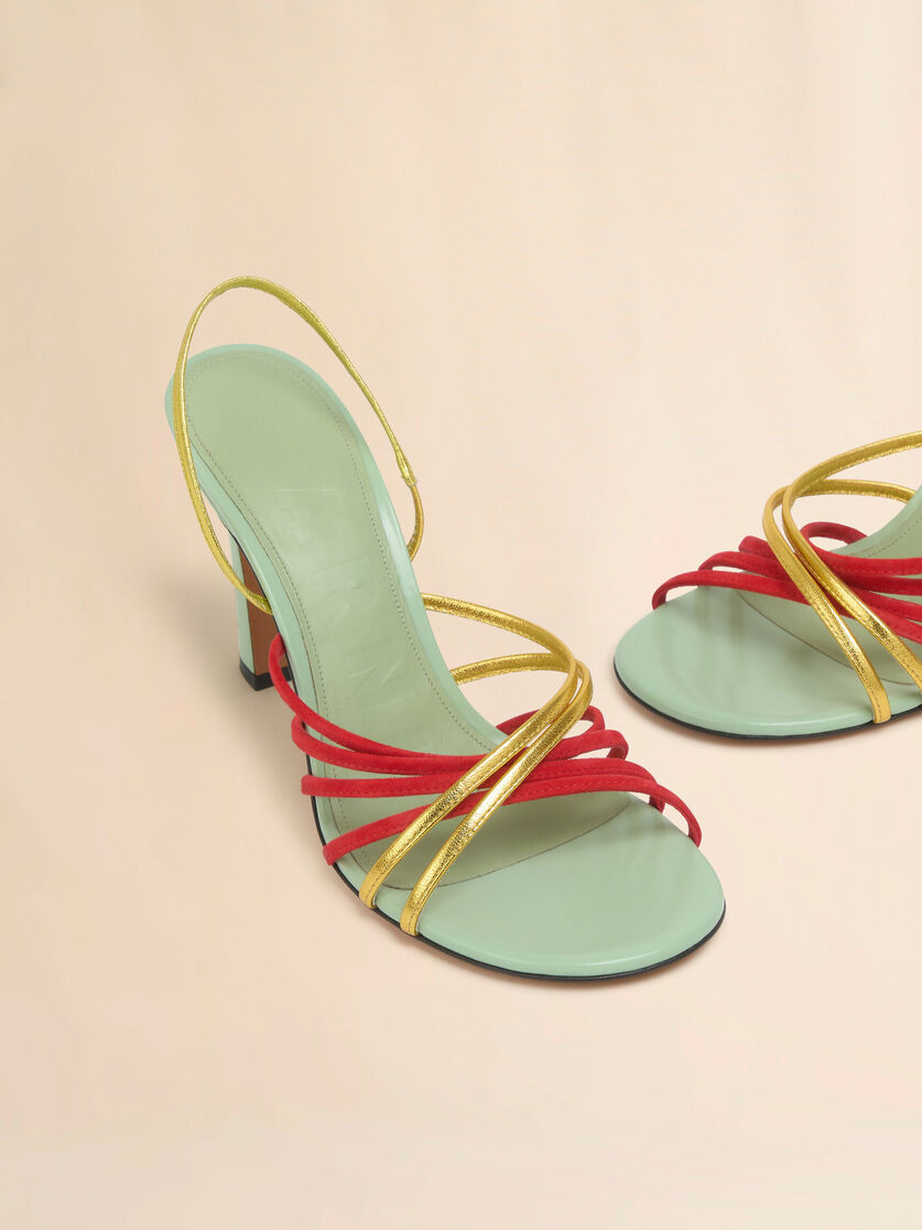 GREEN RED AND GOLD SUEDE AND METALLIC LEATHER NEW WAVE SANDAL - 5