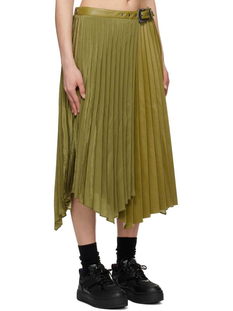 Khaki Nicola Faux-Leather Midi Skirt 2