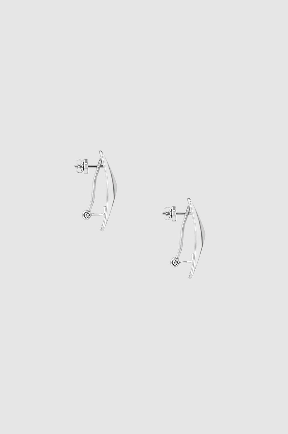 Curved Rectangle Earrings - Silver - 3