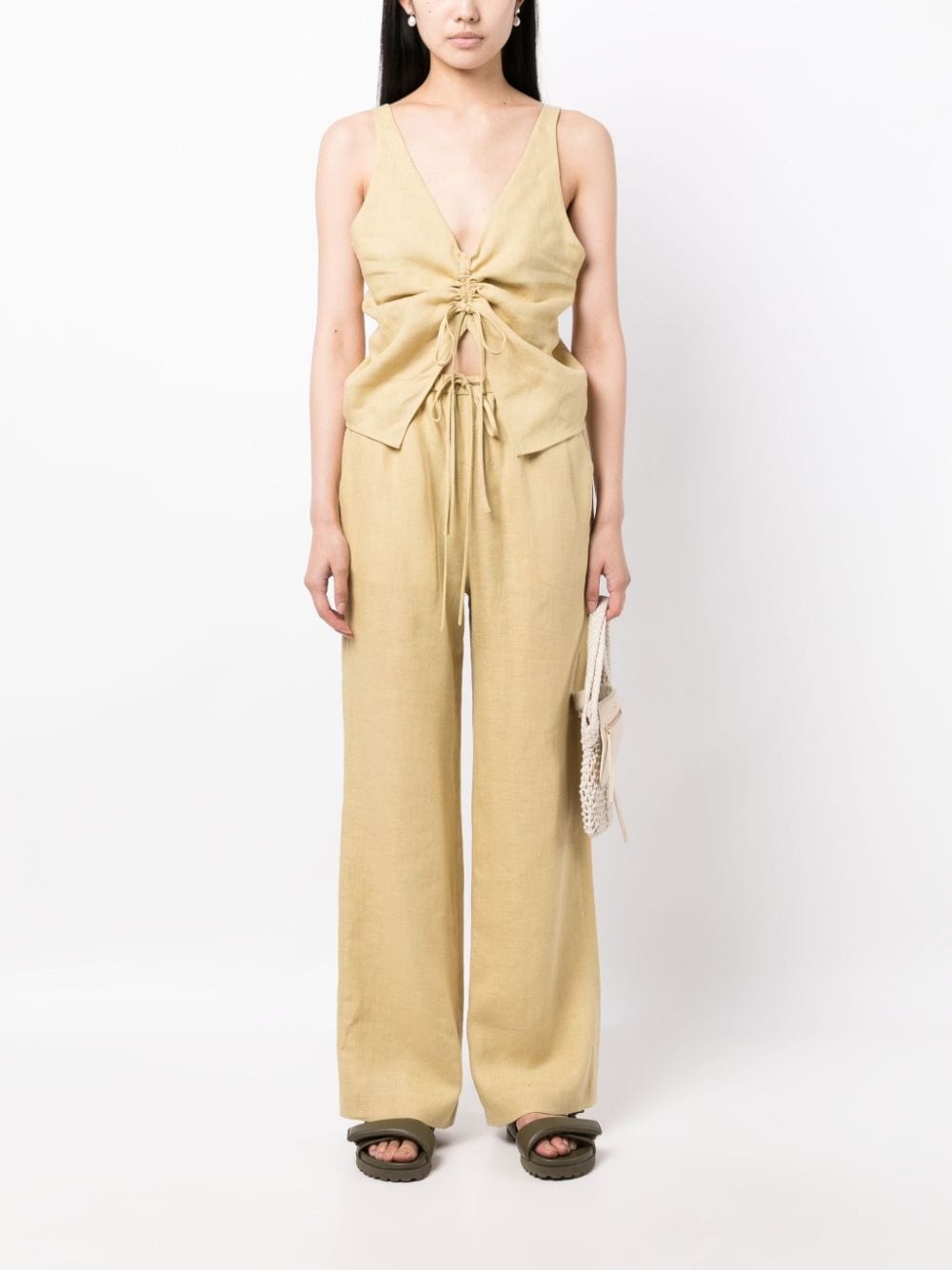 drawstring -waist linen trousers - 2
