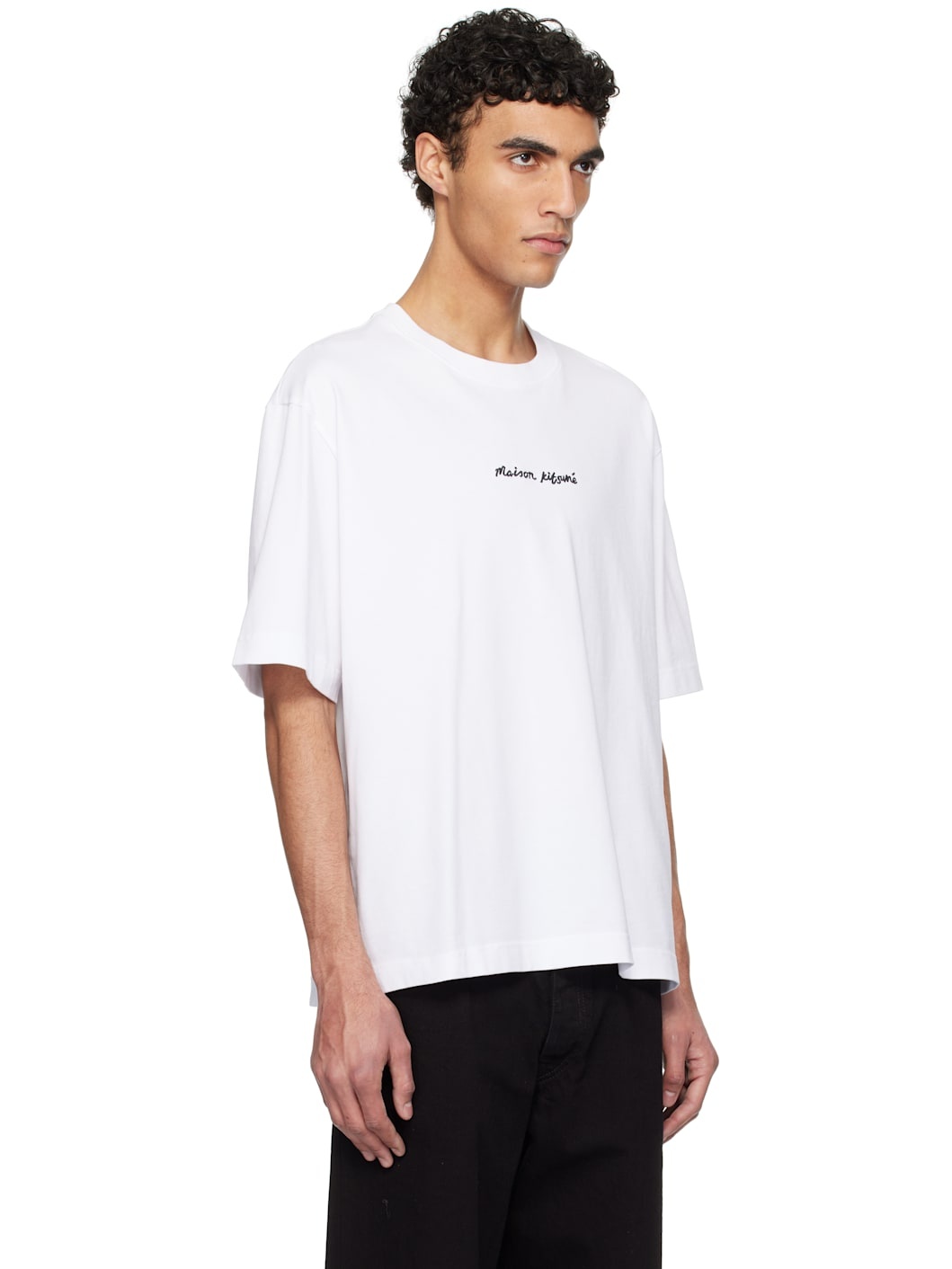 White '' Line Handwriting Oversize T-shirt - 2