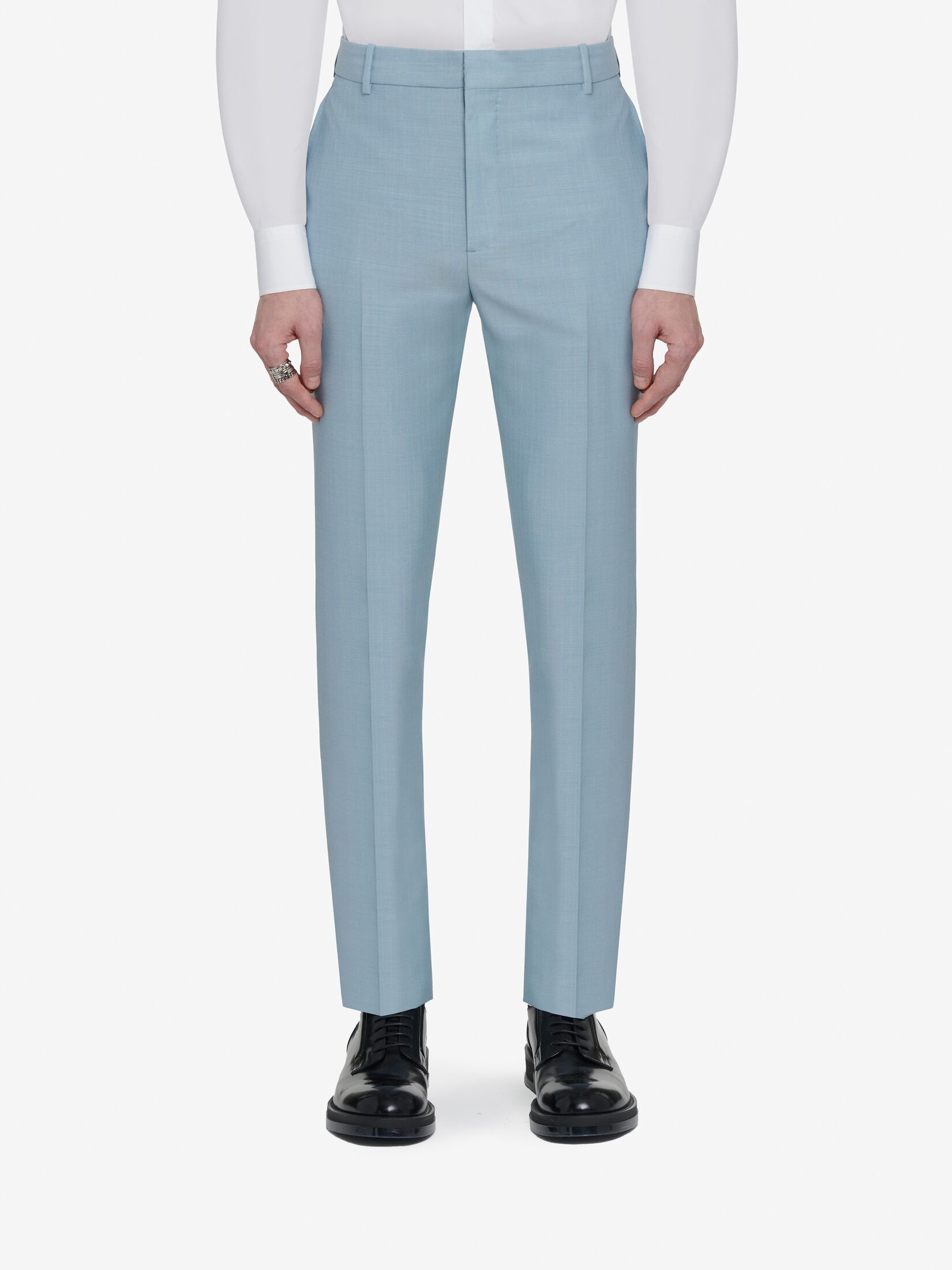 Men's Tailored Cigarette Trousers in Light Blue - 5