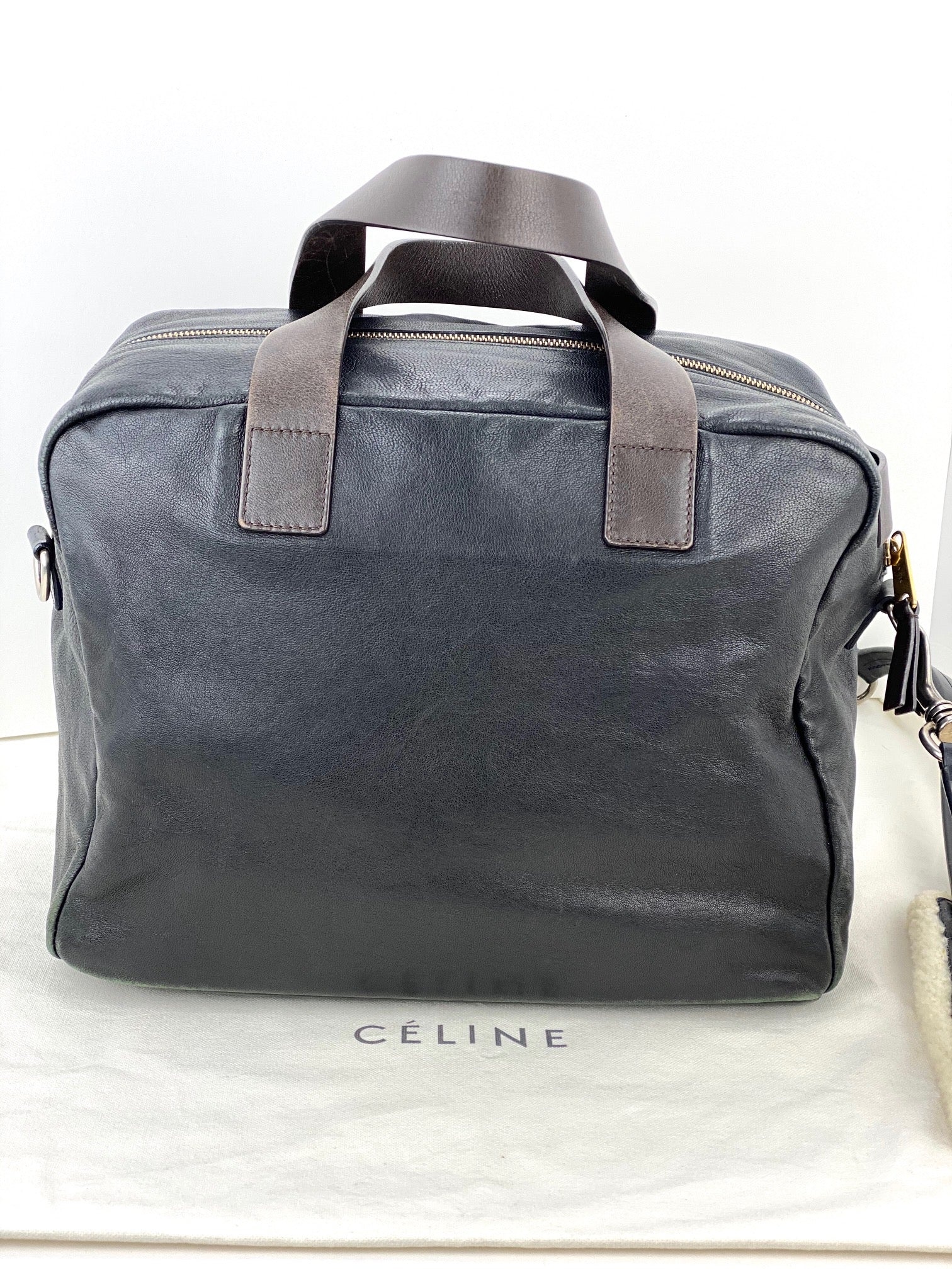 Celine Black Leather Handle Bag Vintage Briefcase messenger Bag - 5